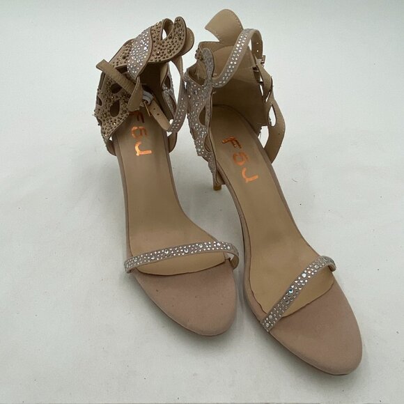 FSJ Champagne Wedding Shoes Rhinestone Stiletto Heels Bridal Sandals - Picture 4 of 7